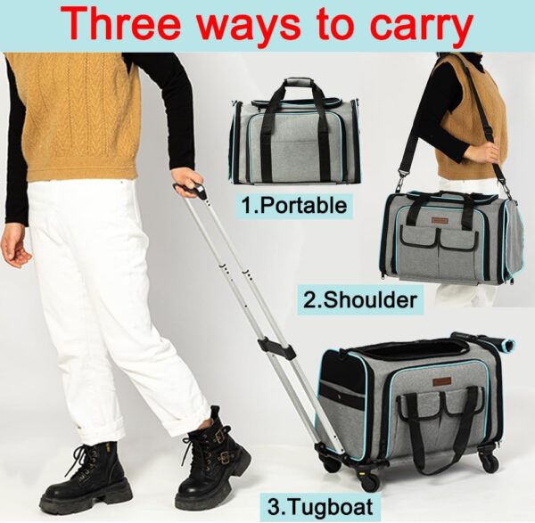 Pet Carrier with Wheels for Small Medium Cat&Dog Soft&Expandable Carrier Airline Approved - Image 5