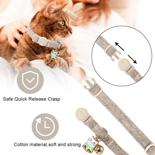 Cat Collar,2 Pack White Hemp Cat Collars Breakaway with Bell, DOGWONG Safety Buckle Wedding Cat Collar for Girl Boy Cats and Small Dogs，Adjustable 7-12 Inch,Pet Supplies Accessories - Image 4