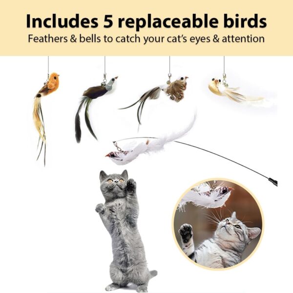 Leo's Paw The Original Interactive Bird Simulation Cat Toy Set Realistic Colorful Feathers Bells Wand Self-holding Suction Base Stimulating Real-Life Flying Bird Impression Hunting Play (w. 5 Birds) - Image 6