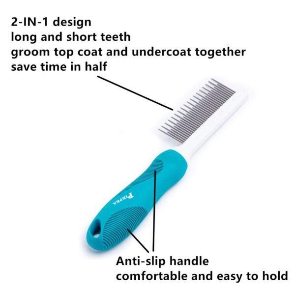 Pet Comb, Long and Short Teeth Comb for Dogs & Cats, Pet Hair Comb for Home Grooming Kit, Removes Knots, Mats and Tangles - Image 3