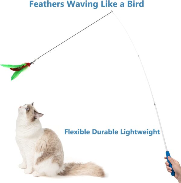 Cat Toys Feathers Wand, Interactive Cat Toy Kitten Toys 2 Retractable Cat Wand Toy and 7 Feather Teaser Refills with bells, Telescopic Cat Fishing Pole Toy for Indoor Bored Cats Gifts Exercise Pack - Image 2