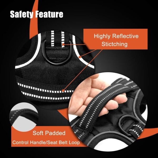 PHOEPET No Pull Dog Harness Reflective Adjustable with 2 Metal Leash Hooks and Soft Training Handle [Over The Head Design](S, Grey) - Image 5