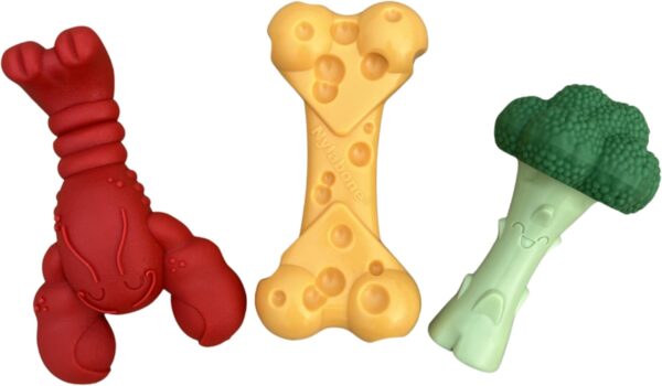 Nylabone Power Chew Dog Toy Pack for Aggressive Chewers - with a Funny Twist! Tough & Durable Dog Toys - Lobster, Cheese, and Broccoli Shapes, Large/Giant (3 Count)