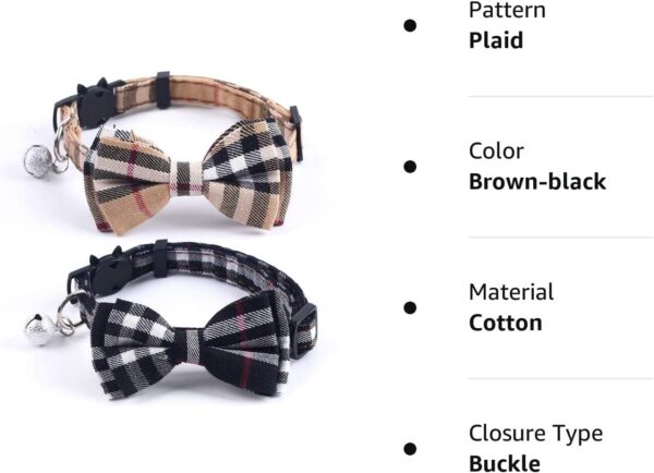 Cat Collars Breakaway with Cute Bow Bell - 2 Pack Kitten Collar Plaid Cat Collar with Removable Bowtie Cat Collar for Cats Kittens… - Image 10