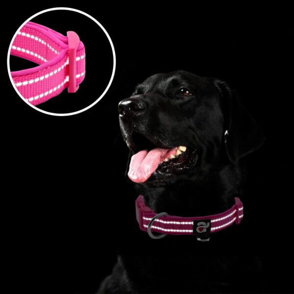 azuza Reflective Dog Collar,Soft Neoprene Padded Pet Collar with ID Tag Ring,Adjustable for Small Dogs,Hot Pink,S - Image 4