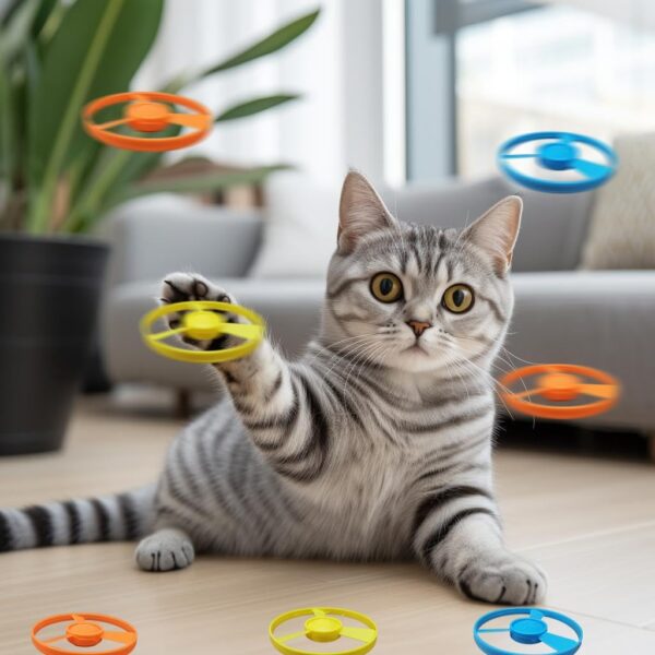 Cat Fetch Toys, Interactive Flying Cat Toys with 20 colored Flying Propellers, Cat Pet Tracks Chasing Toy for for Kitten Training Hunting (only Flying Propellers) - Image 4