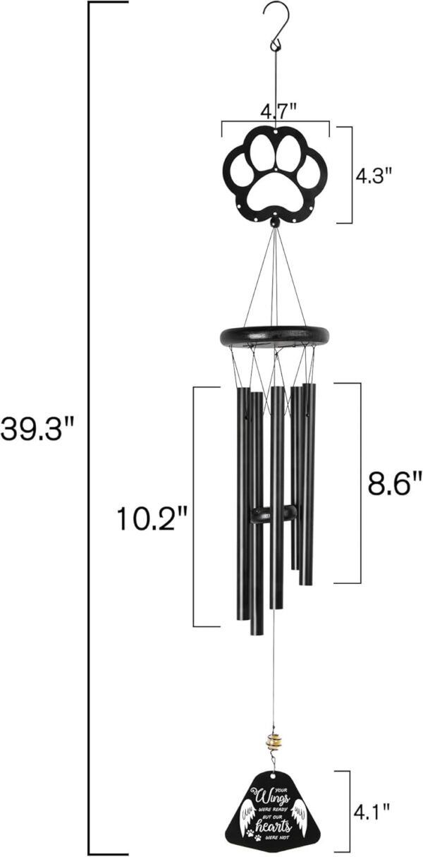 Dog Memorial Gift for Loss of Dog, Pet Remembrance Black Wind Chime with Pet Paw, Sympathy Gift, Dog Bereavement Passing Away Present, Wing - Image 8