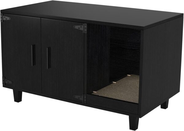 GDLF Modern Wood Pet Crate Cat Washroom Hidden Litter Box Enclosure Furniture House as Table Nightstand with Scratch Pad,Stackable (Black) - Image 2