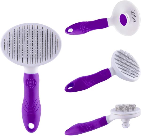 Cat Grooming Brush, Self Cleaning Slicker Brushes for Dogs Cats Pet Grooming Brush Tool Gently Removes Loose Undercoat, Mats Tangled Hair Slicker Brush for Pet Massage-Self Cleaning Upgraded (PURPLE) - Image 3