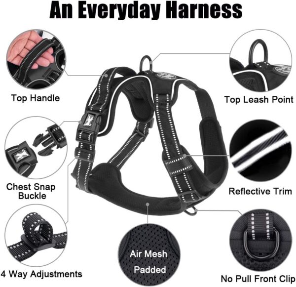 PoyPet No Pull Dog Harness, Reflective Comfortable Vest Harness with Front & Back 2 Leash Attachments and Easy Control Handle Adjustable Soft Padded Pet Vest for Small to Large Dogs (Black,M) - Image 6