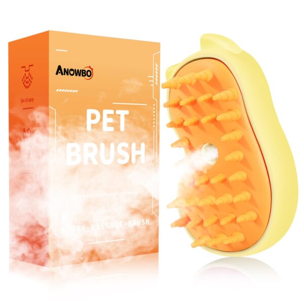 Cat Steam Brush for Shedding Rechargeable Cat Brush with Steam Self Cleaning 3in1 Cat Hair Brush with 2Gears Cat Grooming Brush for Long and Short Hair of Cat and Dog-Yellow