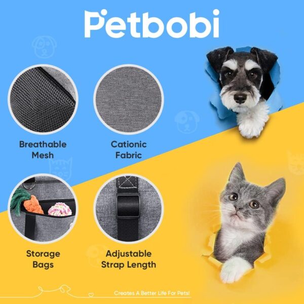 Petbobi Pet Reinforce Dog Car Seat for Dog Portable and Breathable Dog car Booster seat with Seat Belt Dog Carrier Safety car seat for Travel, with Clip on Leash with PVC Tube (Cationic Fabric Grey) - Image 6