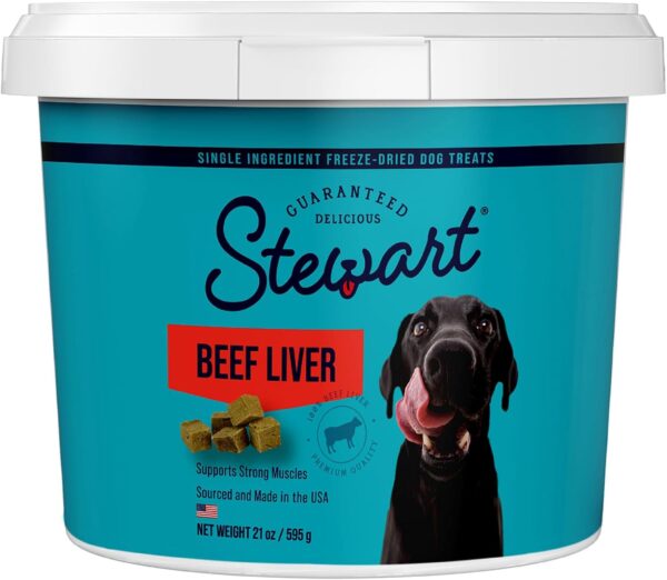 Stewart Freeze Dried Dog Treats, Beef Liver, Salmon, Chicken Liver & Chicken Breast, 4 oz, 12 oz, 14 oz, 21 oz, Resealable Tub, Grain Free & Gluten Free, Single Ingredient, Dog Training Treats