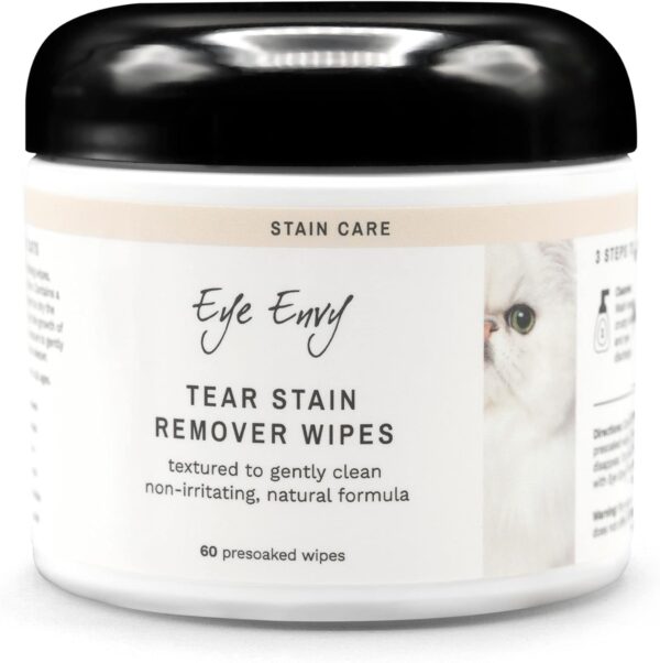 Eye Envy Tear Stain Wipes for Cats | Textured to Gently Clean, Treats The Cause of Staining | 100% Natural Formula | Recommended by Persian & Exotic Breeders, Vets, Groomers | 60 Ct