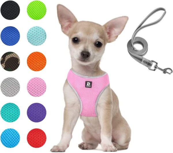 Puppy Harness and Leash Set- Dog Vest Harness for Small Dogs Medium Dogs- Soft Mesh Halter- Adjustable Reflective Dogy Harness- No Pull No Choke (XS, Pink)