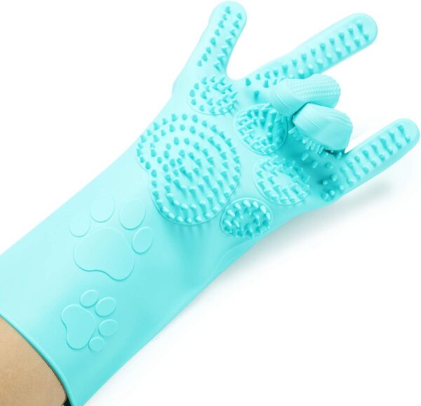 Pet Grooming Magic Gloves, Dog Cat Bathing Shampoo Brush, Silicone Hair Removal Gloves with Thick High Density Teeth for Bathing and Messaging, Double-Side Scrubbing Gloves for Shedding - Image 6