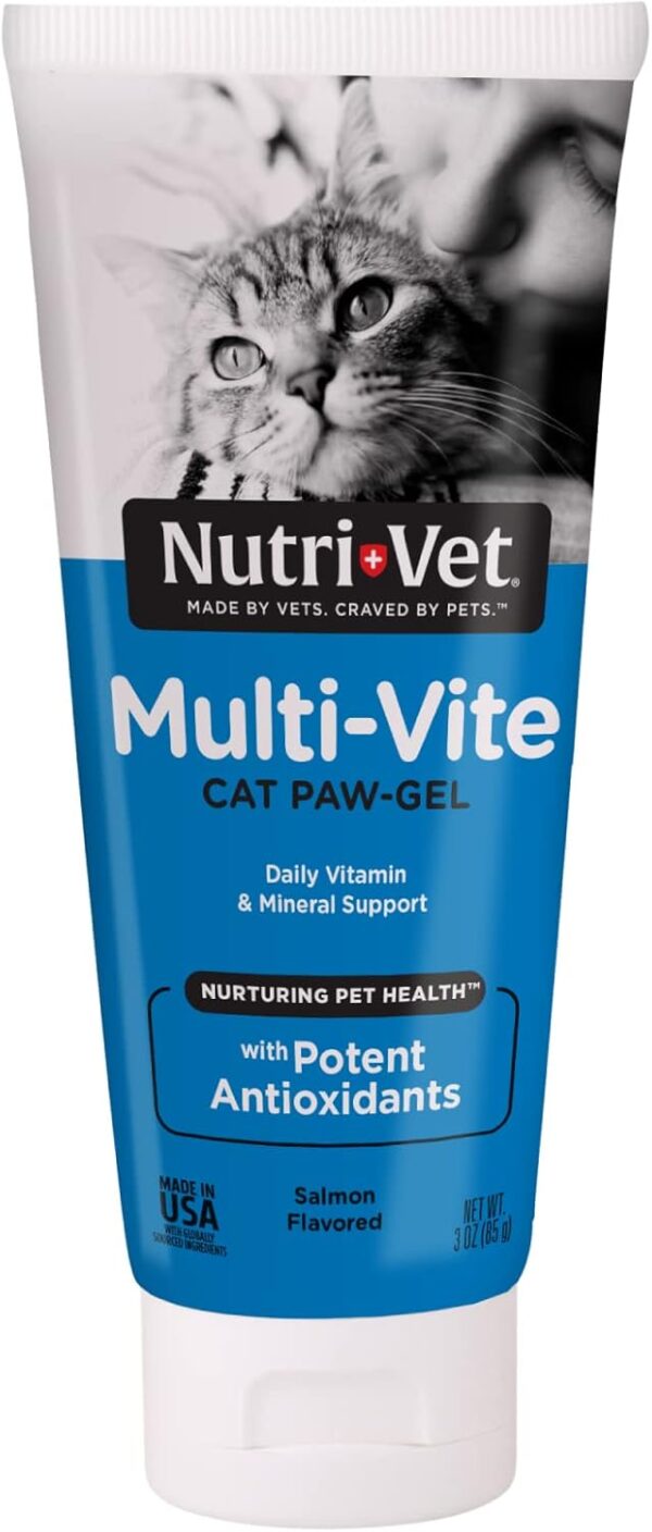 Nutri-Vet Multi-Vite Multivitamin Paw Gel for Cats - Daily Vitamin and Mineral Support - Salmon Flavor - 3 oz