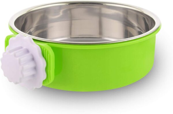 Crate Dog Bowl Removable Stainless Steel Water Food Feeder Bowls Cage Coop Cup for Cat Puppy Bird Pets (Large, Green)