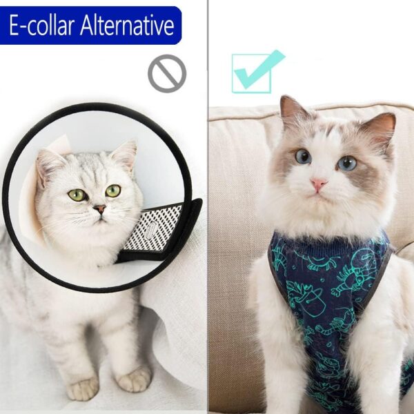 Cat Surgery Recovery Suit Cat Onesie for Cats After Surgery for Surgical Abdominal Wound Or Skin Diseases E-Collar Alternative Wear Cat Neutering Bodysuit Wear (Dark-blue-M) - Image 5