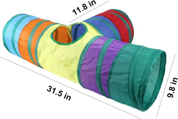 32Pcs Cat Toys Kitten Interactive Pet Toys Assortments, Foldable Rainbow Tunnel, Teaser Wand Fluffy Mouse Crinkle Balls Bell Play for Puppy Kitty (3 way) - Image 2