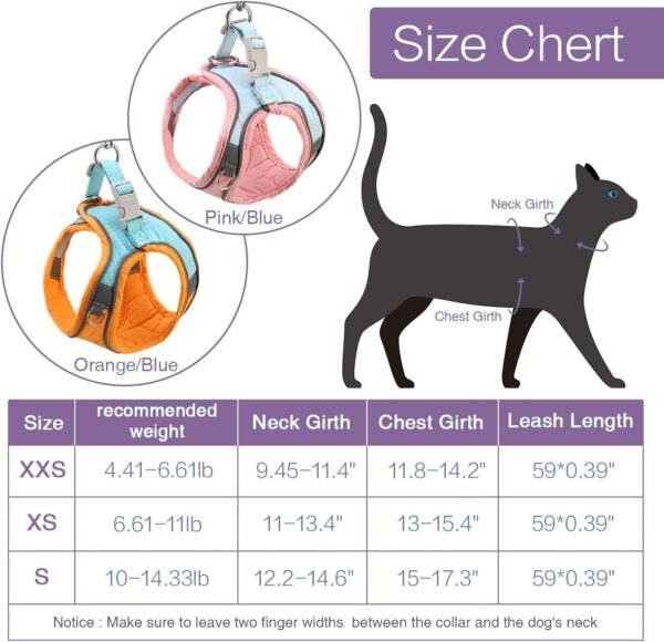 ORIA Dog Harness, No-Pull Pet Harness, Dog Harness and Leash Set, Breathable and Adjustable Pet Vest with Reflective Strips, for Small Kitten, Puppy, Orange and Blue, XXS - Image 6