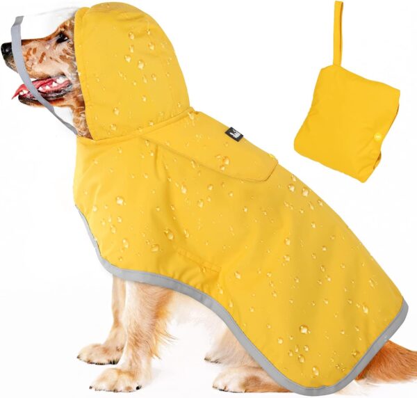 Lukovee Dog Raincoat, Adjustable Dog Rain Jacket with Clear Hooded Double Layer for Large Medium Small Dogs Puppies, Waterproof Dog Rain Coat Poncho with Reflective Storage Pocket & Rim (Yellow, L)