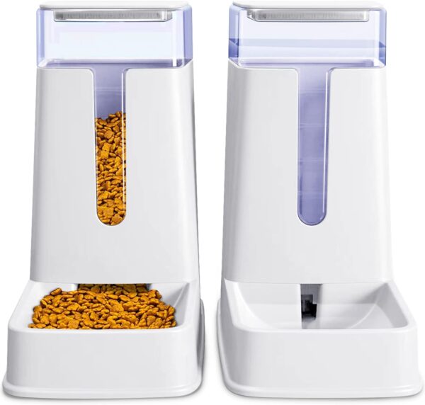 Automatic Cat Feeder and Cat Water Dispenser in Set 2 Packs Automatic Dog Feeder and Dog Water Dispenser 1 Gallon for Small Medium Big Dog Pets Puppy Kitten (white)