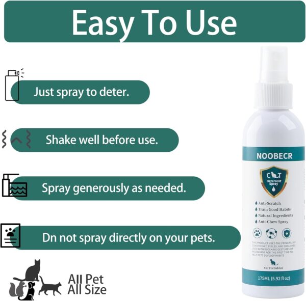 Cat Deterrent Spray, 175ML. Cat Deterrent Indoor for Cat and Kittens. Cat Deterrent Indoor & Outdoor Training Aid for Furniture, Sofa, Rugs, Curtain. Cat Scratch Furniture Protector. - Image 5