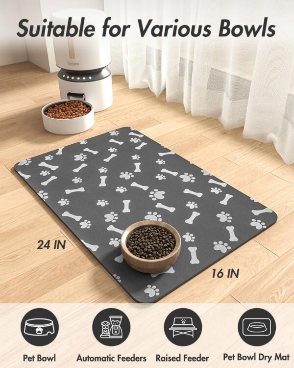 Pet Feeding Mat-Absorbent Dog Food Mat-Dog Mat for Food and Water-No Stains Quick Dry Dog Water Dispenser Mat-Pet Supplies-Dog Placemat Dog Water Bowl for Messy Drinkers 16"X24" DARK GREY - Image 7