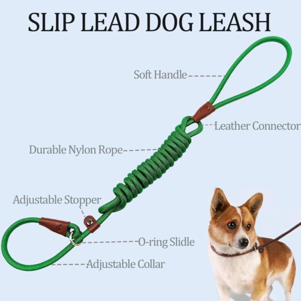 MayPaw Slip Lead Control Leash for Dogs No Pull, 13+ Colors Classic Dog Leash 7FT Pet Slip Leash, 1/4” Rope Leash for Small Medium Animals dark green - Image 2