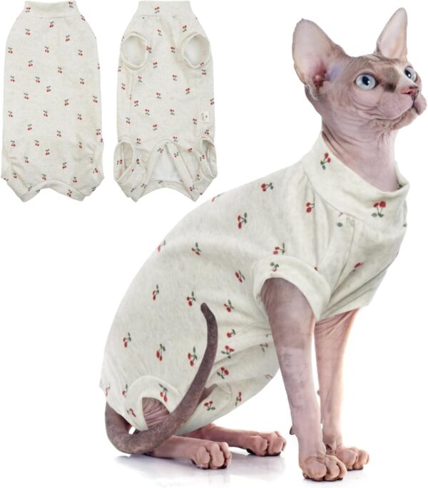 Sphynx Cat Clothes Hairless Cat Cute Breathable Cotton Pet Clothes for Spring Summer Autumn, Round Collar Vest Kitten Shirts Cat Pajamas, Beige S