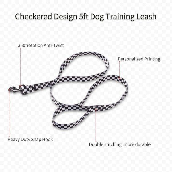 Dog Harness Collar Leash Set - No Pull Pet Adjustable Back Clip Halter Basic Collar Heavy Duty 5FT Anti-Twist Leash for Extra Small Puppy Medium Large Breed Training Easy Walk Running (Checkered, M) - Image 4