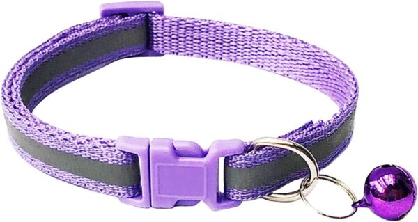 CHBORCHICEN 2-Pack Footprint & Reflective Cat Collar with Bell Basic Dog Cat Collar Buckle Adjustable Polyester Cat Dog Collar or Seatbelts (X-Small, Light Purple) - Image 2