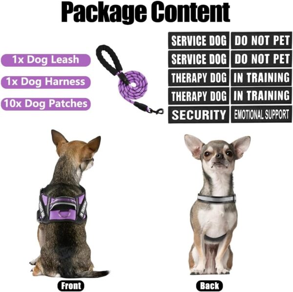 Service Dog Harness and Leash Set, XS, Purple, with 10 Patches, Reflective, for Small Dogs - Image 3