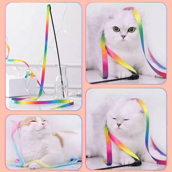 LASOCUHOO Interactive Cat Rainbow Wand Toys, Interactive Cat Teaser Wand String, Colorful Ribbon Charmer for Most Cats and Kittens - 2 PCS - Image 5