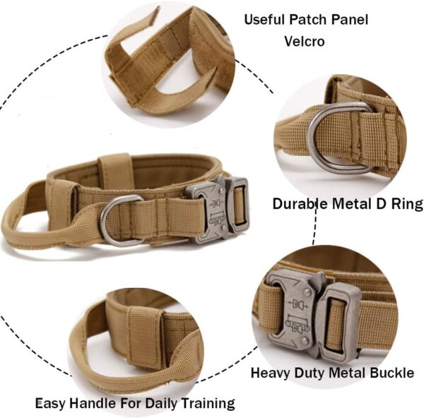 Tactical Dog Collar Military Dog Collar Adjustable Nylon Dog Collar Heavy Duty Metal Buckle with Handle for Dog Training (Brown,L) - Image 4