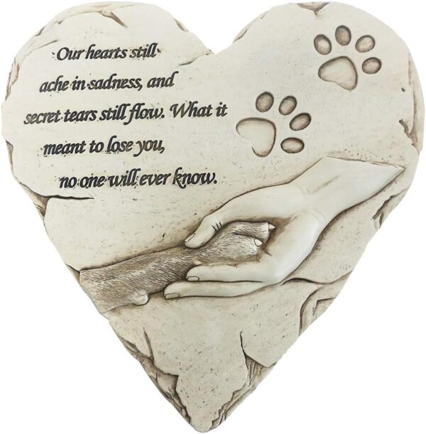 New York Dog Pet Memorial Stones, Hand-Painted Heart-Shaped Loss of Pet Dog Memorial Gifts with Sympathy Poem and Paw in Hand Design, (White)