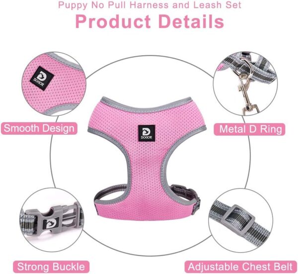 Puppy Harness and Leash Set- Dog Vest Harness for Small Dogs Medium Dogs- Soft Mesh Halter- Adjustable Reflective Dogy Harness- No Pull No Choke (XS, Pink) - Image 3