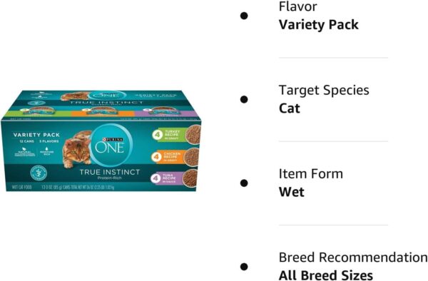 Purina ONE Natural, High Protein Wet Cat Food Variety Pack, True Instinct Turkey, Chicken and Tuna Recipes - (Pack of 2 Packs of 12) 3 oz. Cans - Image 13