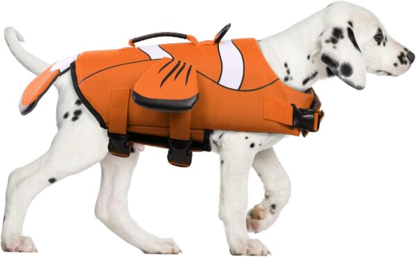 DENTRUN Dog Life Jacket Safety Vests for Swimming, Adjustable Puppy Pool Lake Floats Coat High Visibility Superior Floatation & Rescue Handle, Clownfish Shape Water Vest for Small Medium Large Dog - Image 8