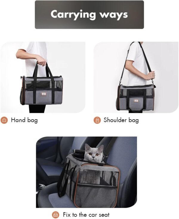 Lekereise Cat Dog Carrier with Wheels Airline Approved Rolling Pet Carrier with 1 Bowl, Grey - Image 7