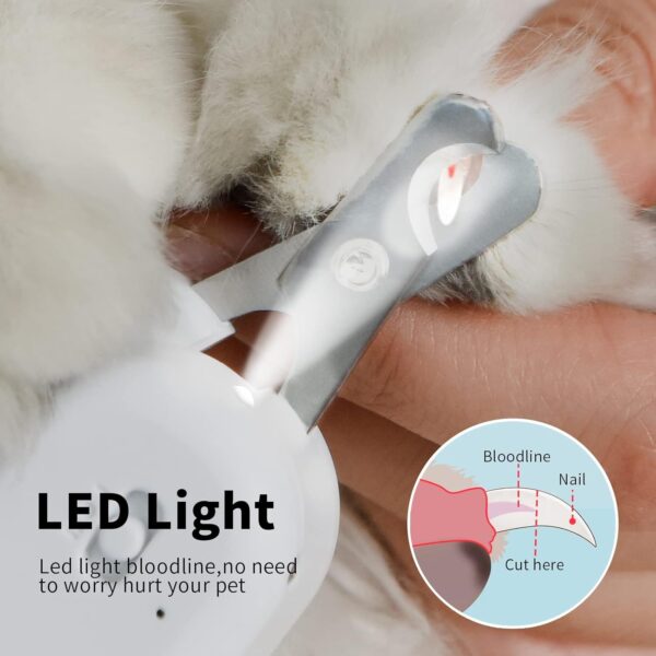 PAKEWAY Pet Nail Clipper with LED & -U-V Light, Cat Claw Trimmer with Ultra Bright LED Light for Nail Bloodline to Avoid Over Cutting, Sharp Angled Blade Grooming Tool for Dog Cat Rabbit Small Animals - Image 2