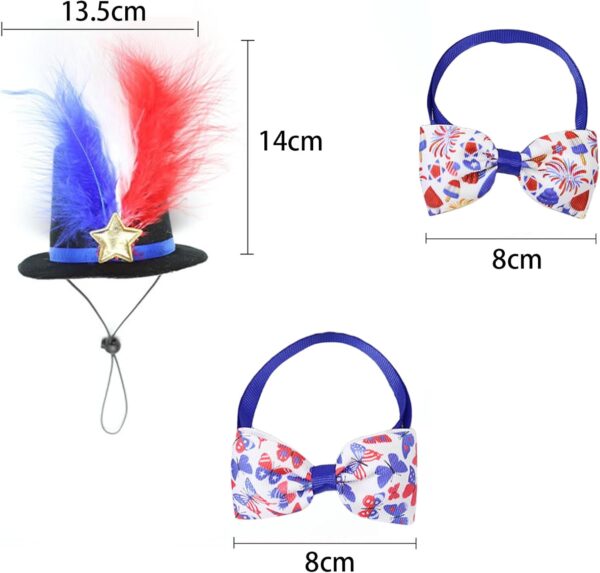 Pet Hat 2 Pcs Independence Day Dog Bow Ties Dog Hat 4th of July Feather Cat Cap Adjustable Pet Bow Ties Pet Hair Accessories Dress up Costume for Most Pets Wearing Patriotic Memorial Day - Image 7