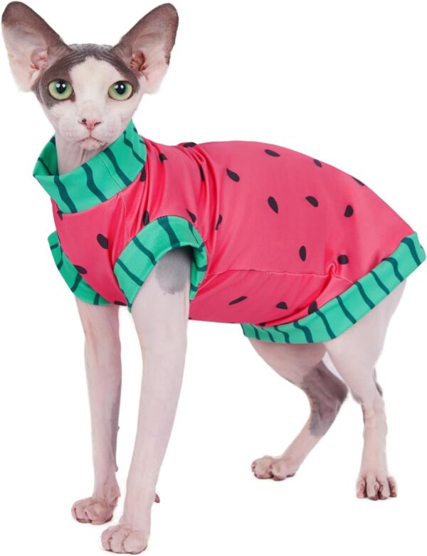 Sphynx Cat Watermelon Shirt &Sun Hat for Summer, Cooling Breathable UPF 50+ Shirt for Cats & Small Dogs Apparel, Shirt and Hat Set for Cats (L (5.5-8lbs)) - Image 6