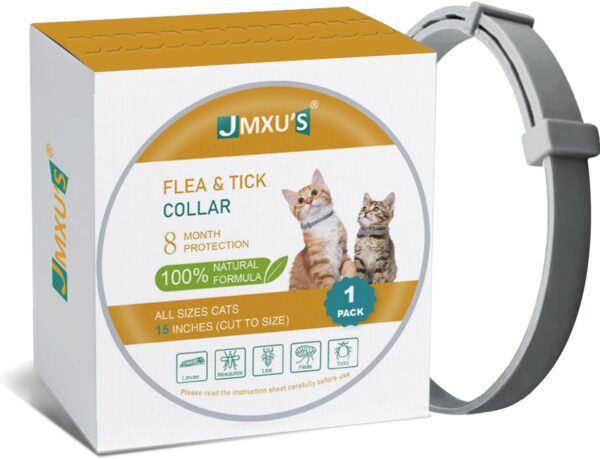 Flea and Tick Collar for Cats &Kitten, Natural Essential Oil Flea and Tick Prevention for Cats, 15 Inch, 8 Month Protection, 1 Pack