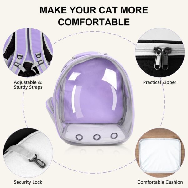 Pet Backpack Carrier Bubble Expandable Foldable Breathable Cat Carrier Dog Carrier Backpack for Hiking, Travelling, Camping, Up to 20Lbs (Purple) - Image 4