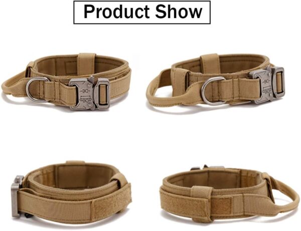 Tactical Dog Collar Military Dog Collar Adjustable Nylon Dog Collar Heavy Duty Metal Buckle with Handle for Dog Training (Brown,L) - Image 3