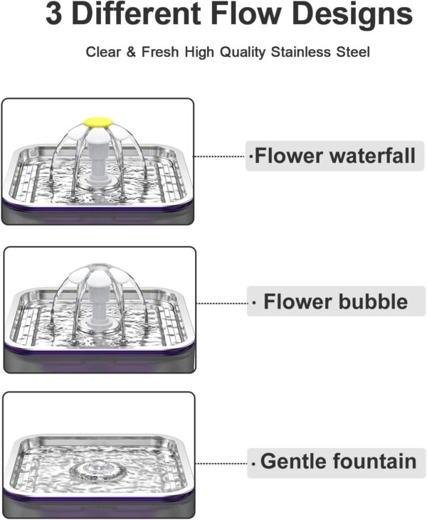 Crystal Cat Water Fountain Stainless Steel, 101oz/3L Pet Fountain with LED Light for Cats and Dogs (Grey) - Image 5