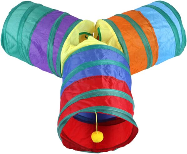 32Pcs Cat Toys Kitten Interactive Pet Toys Assortments, Foldable Rainbow Tunnel, Teaser Wand Fluffy Mouse Crinkle Balls Bell Play for Puppy Kitty (3 way) - Image 6