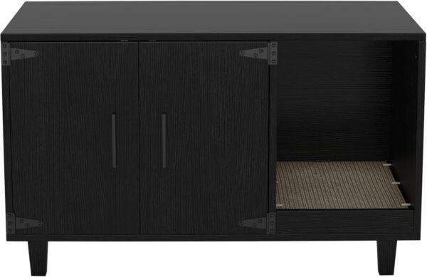 GDLF Modern Wood Pet Crate Cat Washroom Hidden Litter Box Enclosure Furniture House as Table Nightstand with Scratch Pad,Stackable (Black) - Image 6